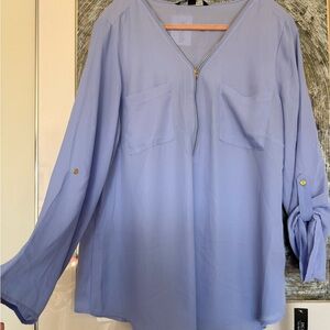 Zac & Rachel Lavender V-Neck Zip Front Blouse